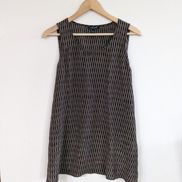 Eileen Fisher Petite 100% Silk Geometric Print Tank Top black herringbone M MP - Picture 1 of 6